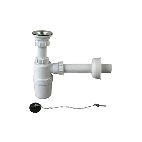TRAMPA PVC SIFÓN CON DESAGÜE PARA LAVAMANOS C/TAPÓN CON CADENA